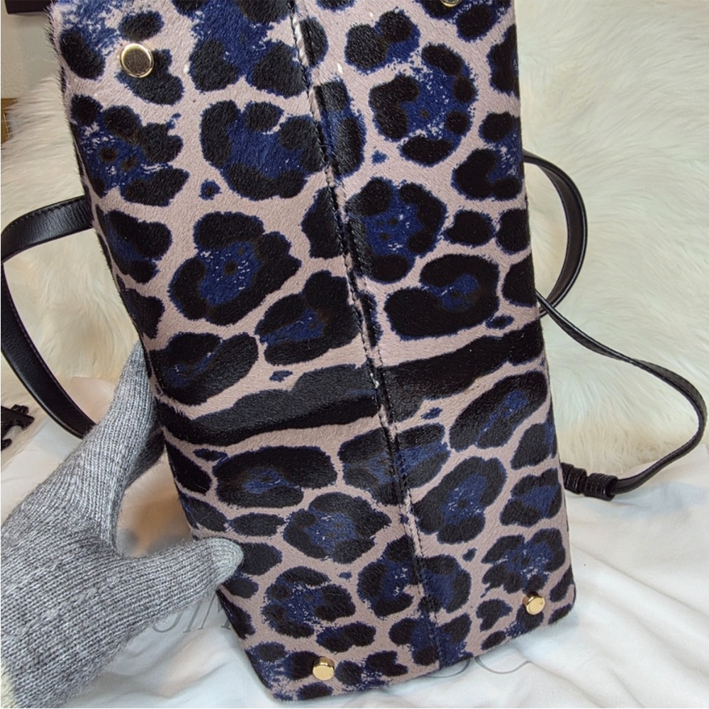 Jimmy Choo- Authentic 🍀 EUC! Alfie Blue Leopard Print Pony Hair/Suede 2 Way Bag - Picture 5 of 13